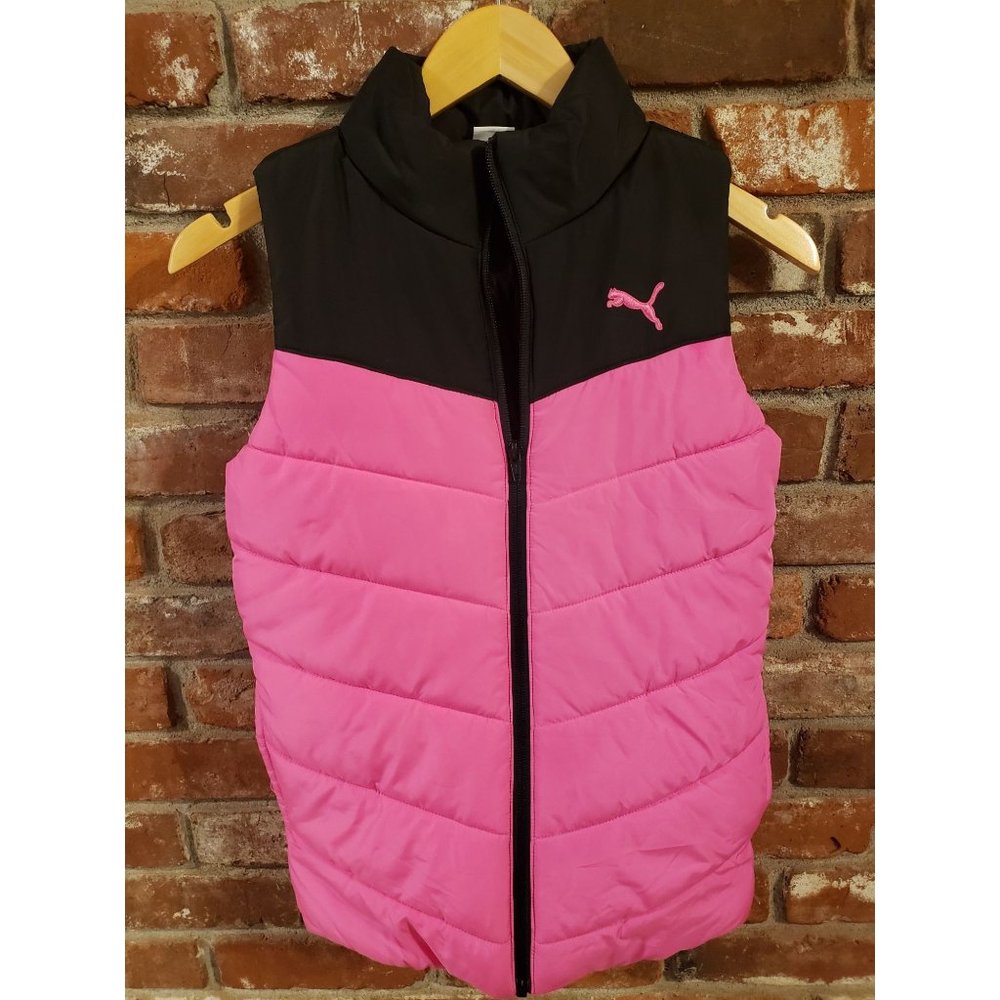 Puma pink black girls full zip vest. Size M 10/12.